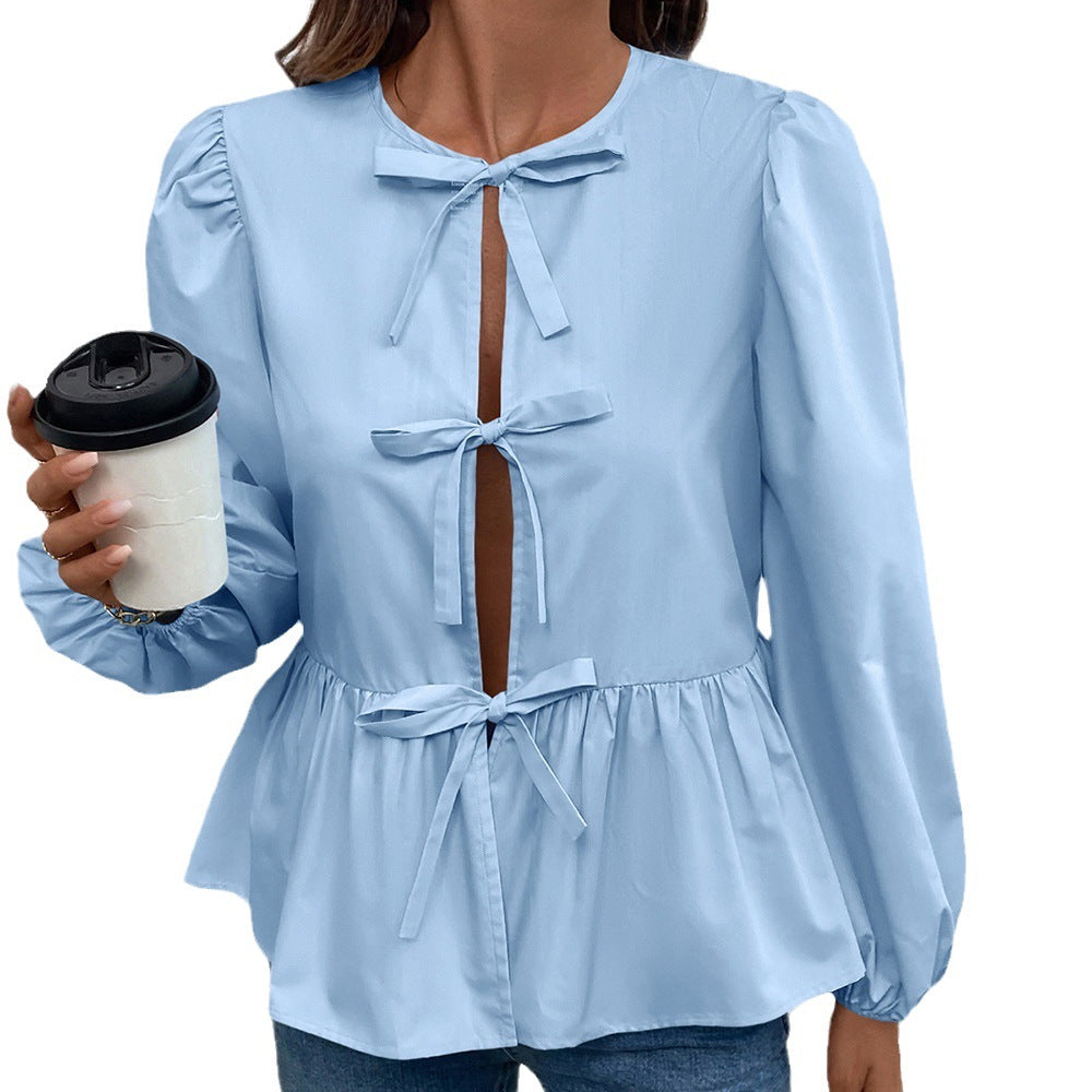 Women's Casual Loose Sexy Buckle Shirt Blouses