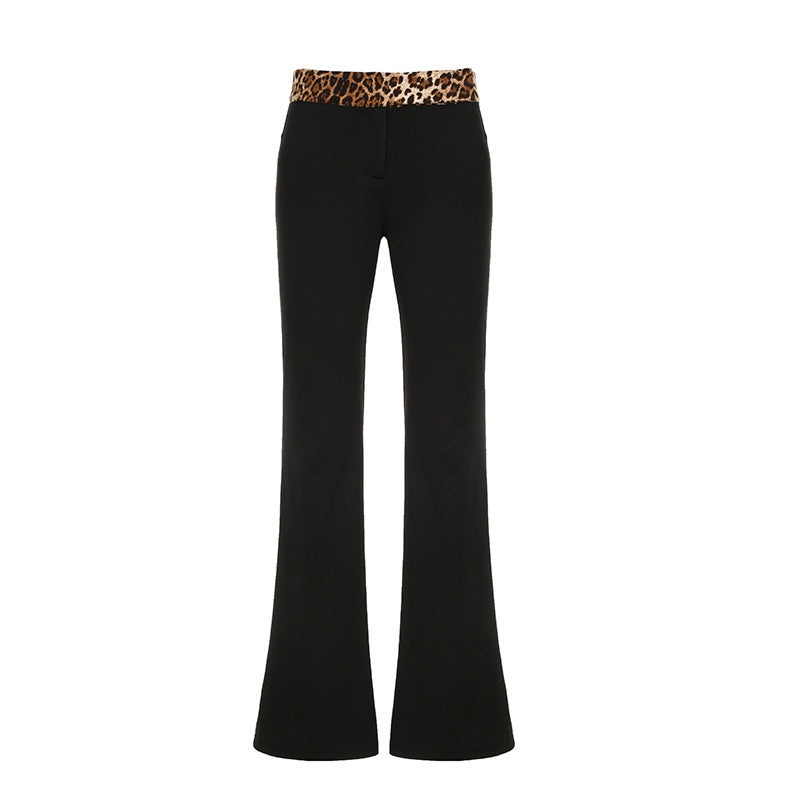 Women's Leopard Splicing Contrast Color High Waist Tight Sexy Pants