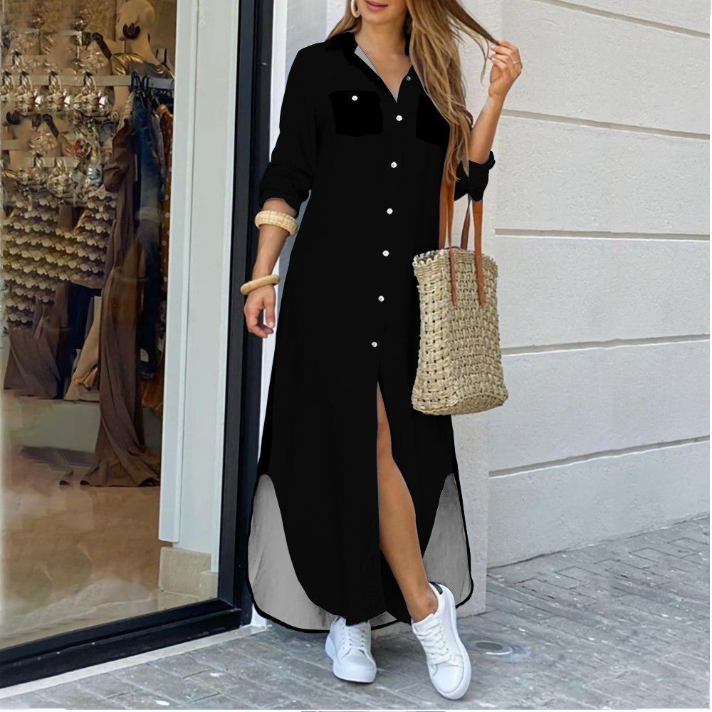 Fashion Long Sleeve Candy Color Lapel Dresses