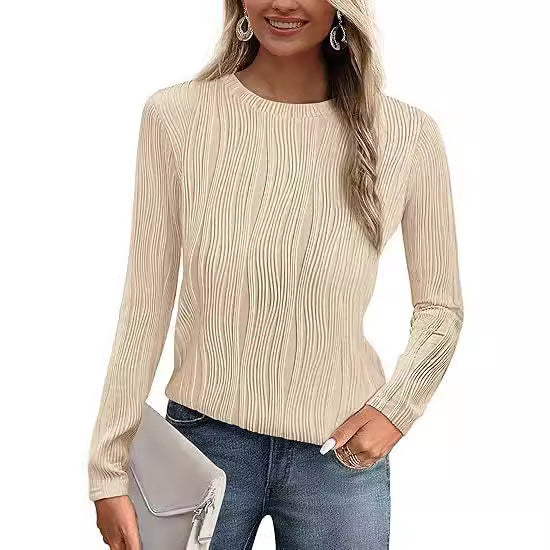 Women's T-shirt Autumn Long Sleeve Round Neck Water Blouses