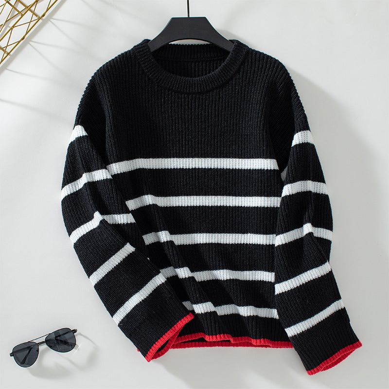 Women's Contrast Color Striped Pullover Casual Long-sleeved Sweaters