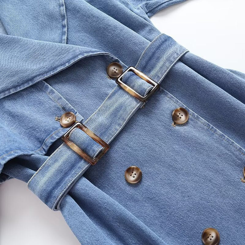 Women's Loose Double-breasted With Belt Denim Trench Coats