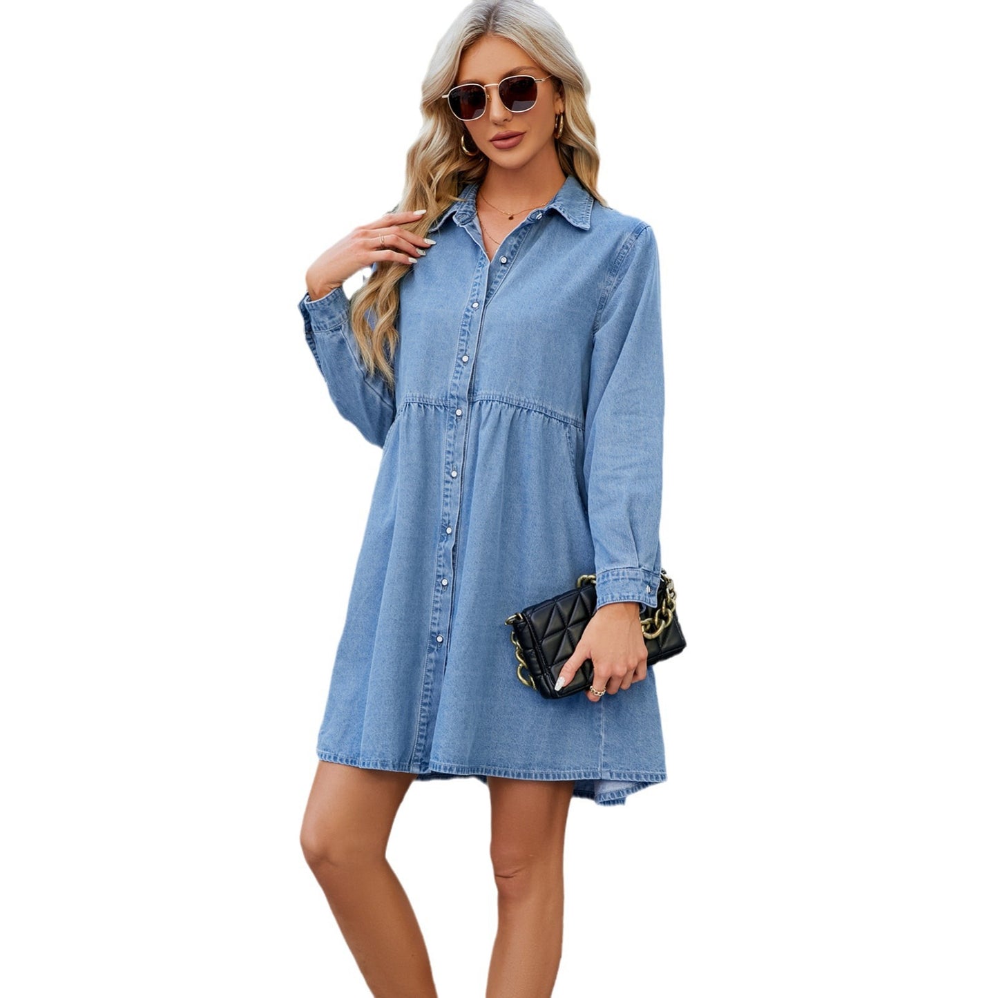 Robe en jean décontractée ample délavée au printemps pour femmes