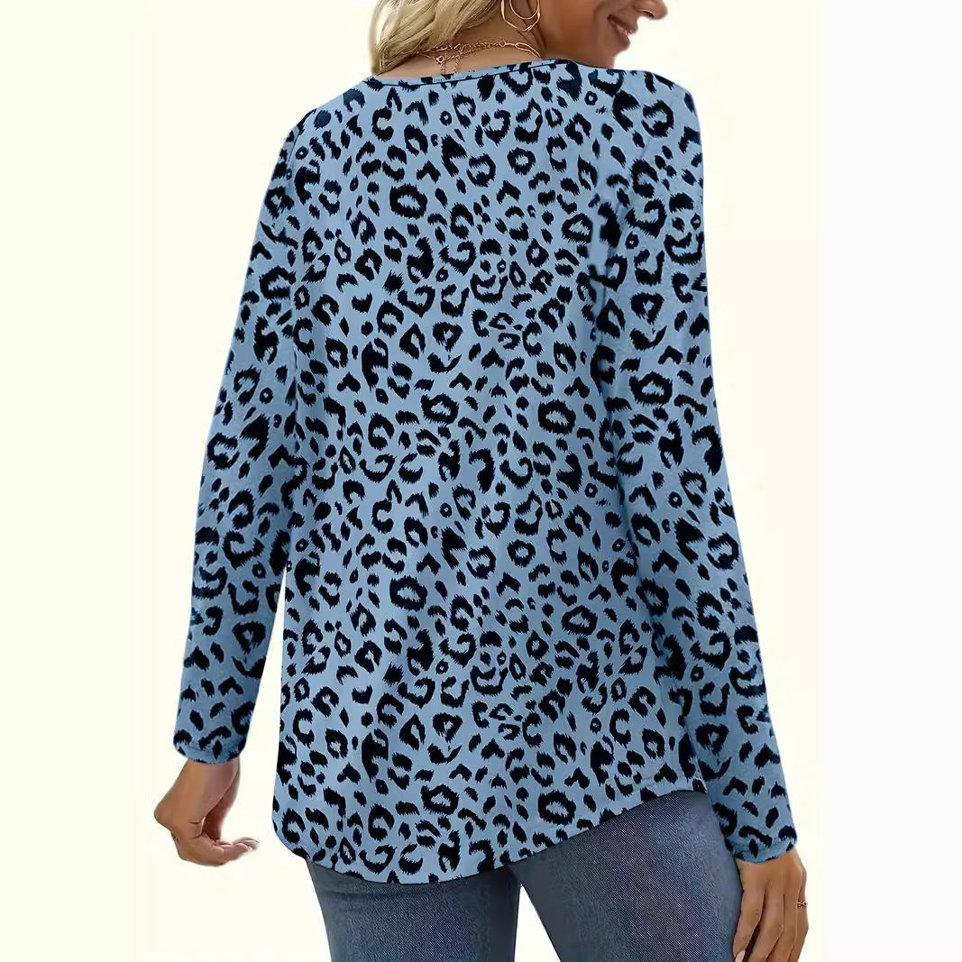 Leopard Print Digital Printing Temperament Leisure Blouses