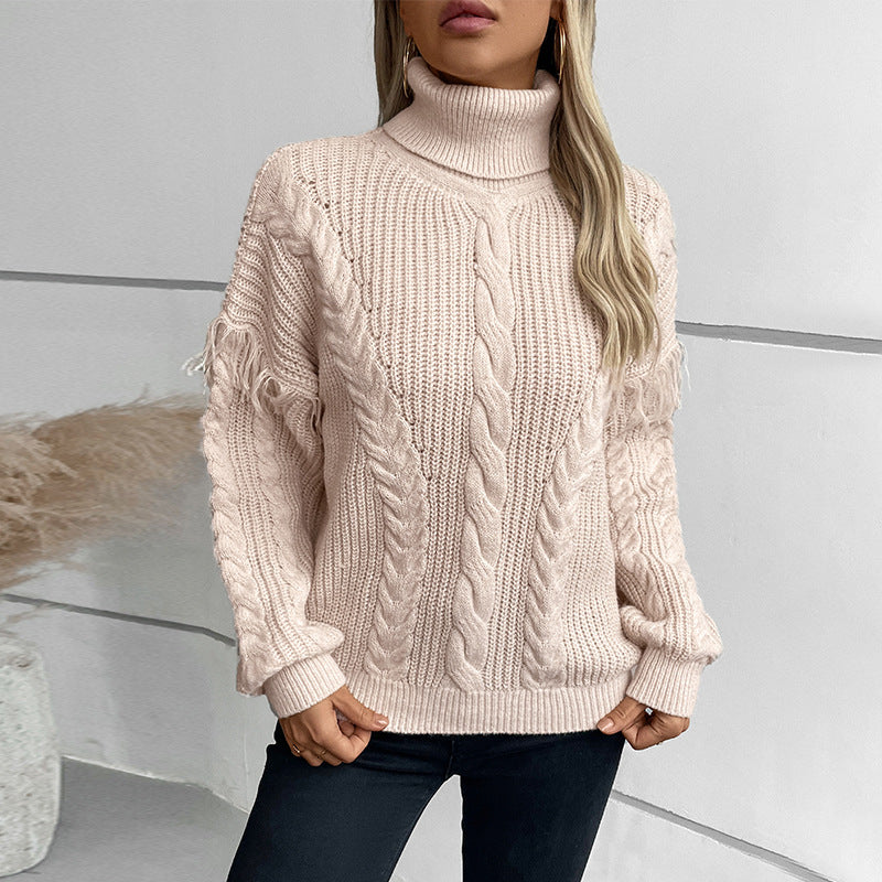 Women's Tassel Twisted Pullover Lapel Retro Long Sweaters