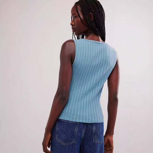 Women's Wear Sunken Stripe Breasted Sleeveless Woolen Vests