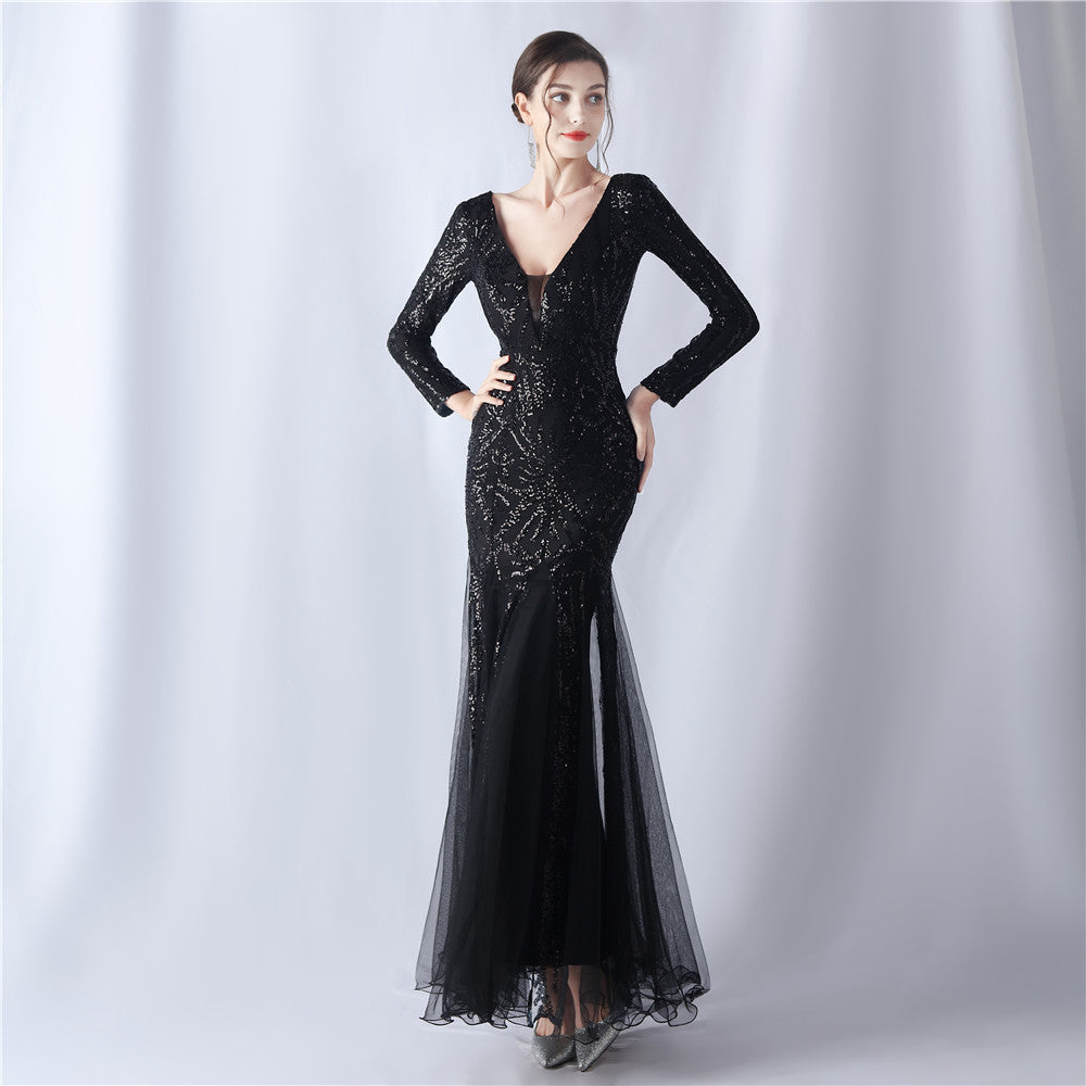 Mesh Sequin Dinner Party Host Long Evening Dresses