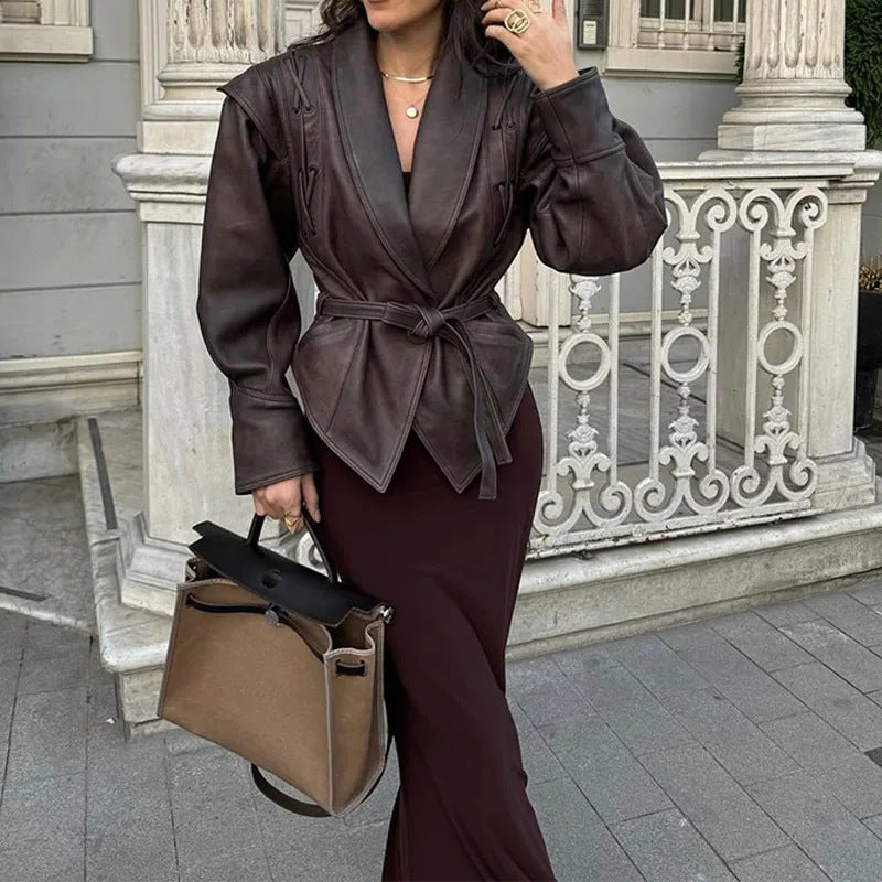 Fashion Temperament Lapel Tied Long Sleeve Jackets