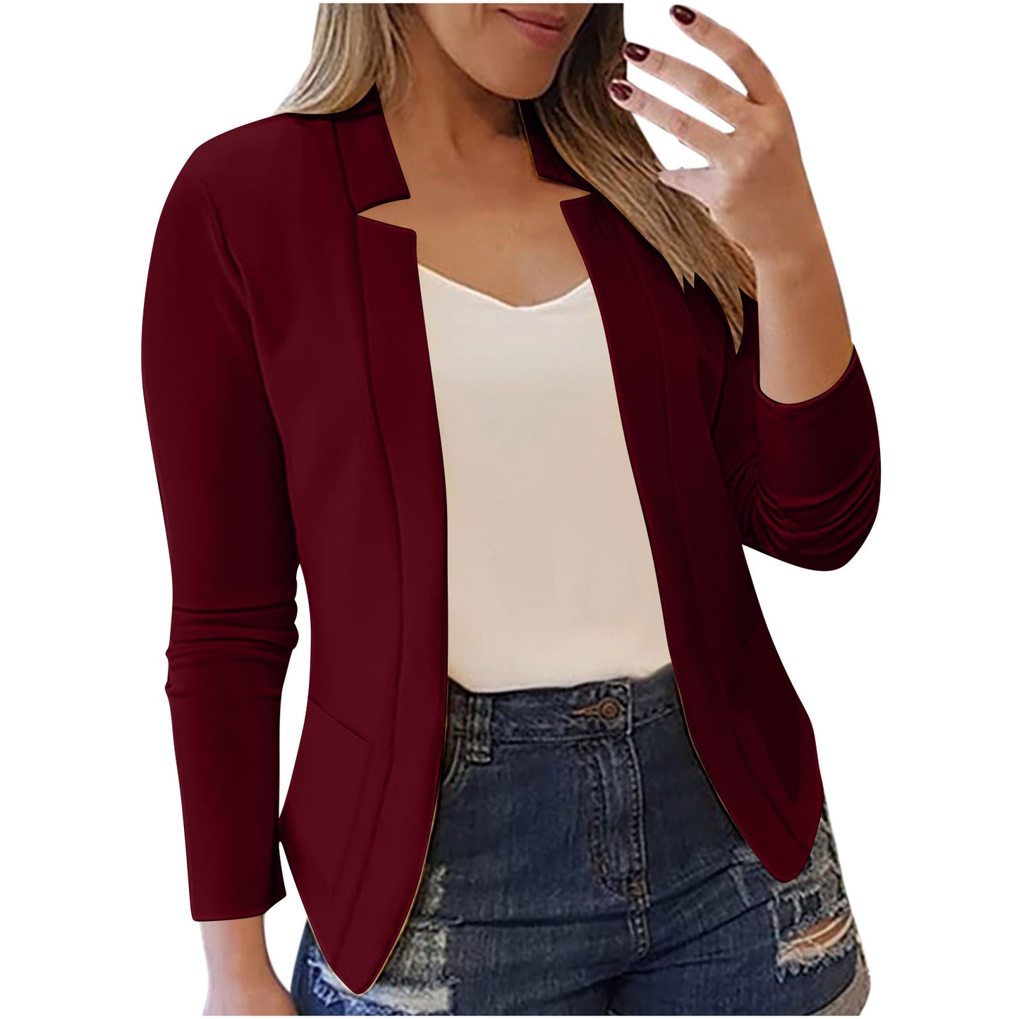 Women's Solid Color Leisure Professional Pocket Small Blazers