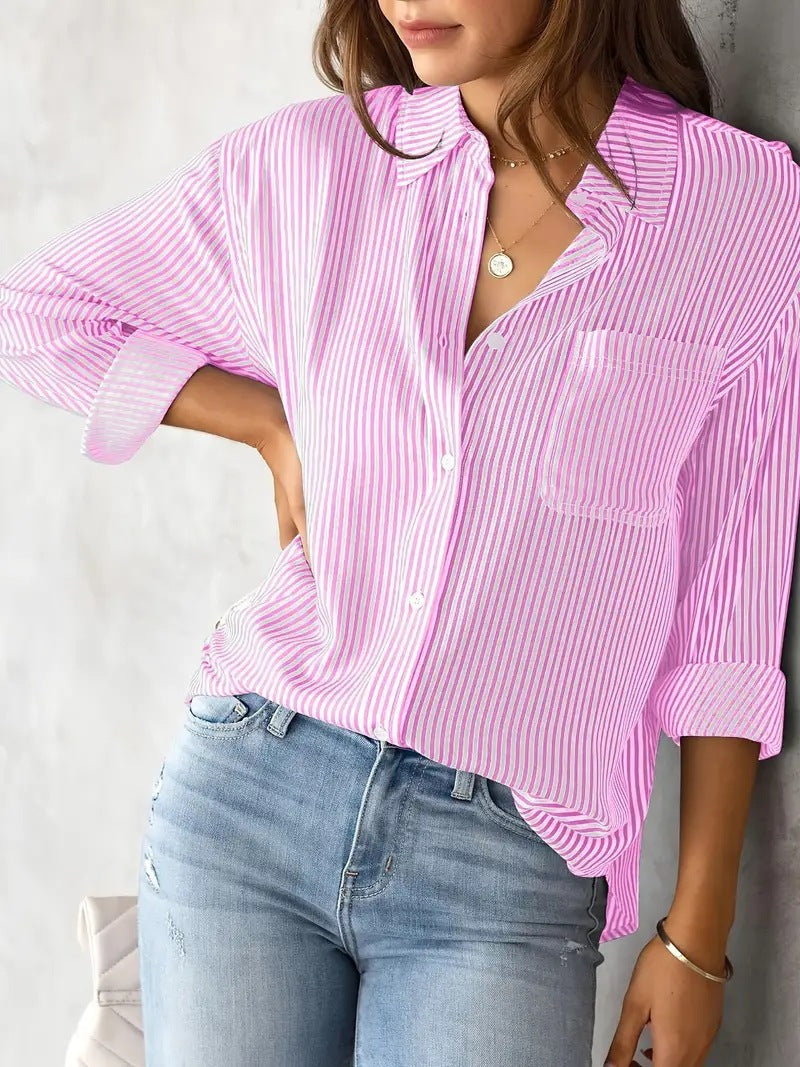 Women's Long-sleeved Shirt With Loose Leisure Stripes Blouses