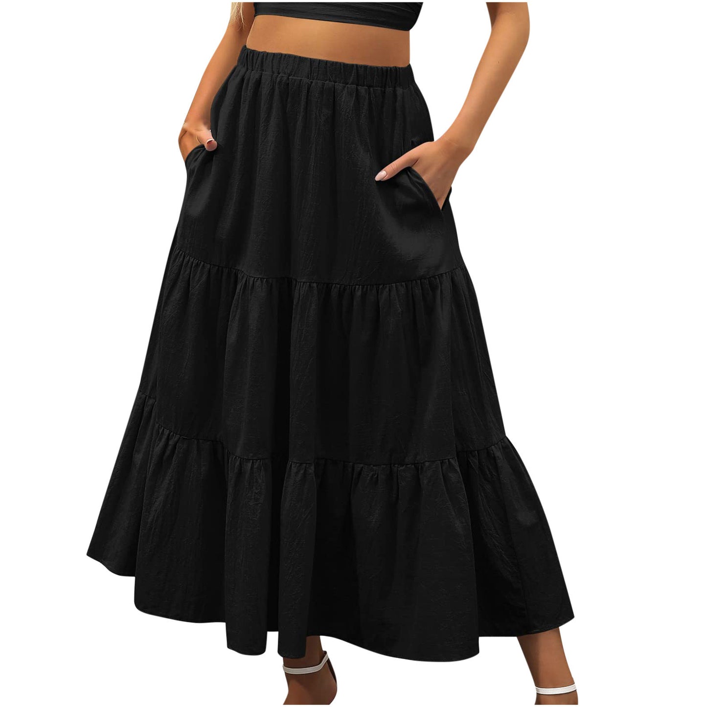 Solid Color Pocket Casual Cake Dress Skirts