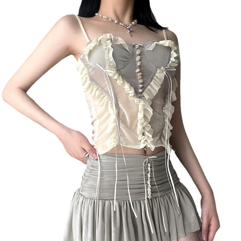 Ballet Style Mesh Split Three-dimensional Gradient Tops