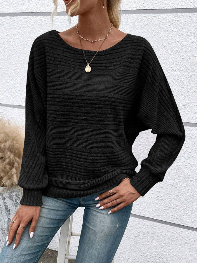 Women's Sunken Stripe Batwing Sleeve T-shirt Blouses