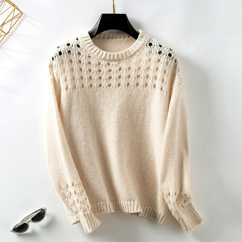 Women's Hollow Pullover Solid Color Round Neck Sweaters