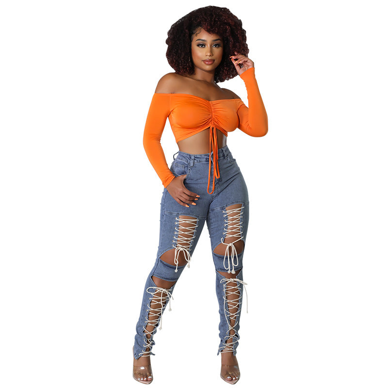 Women's Summer Corns Rope Sexy Source Jeans