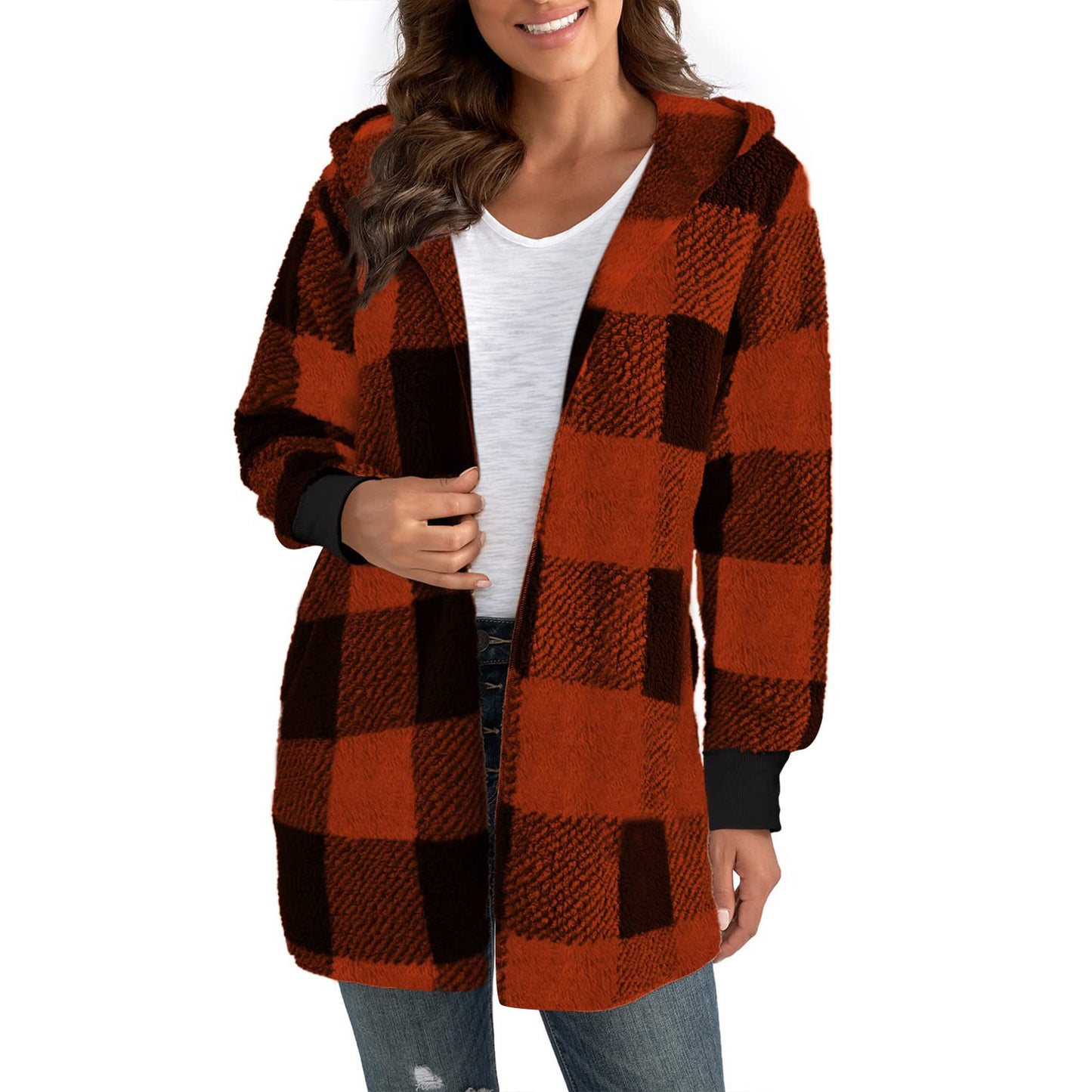 Women's Popular Loose Plaid Fur Fashion Coats