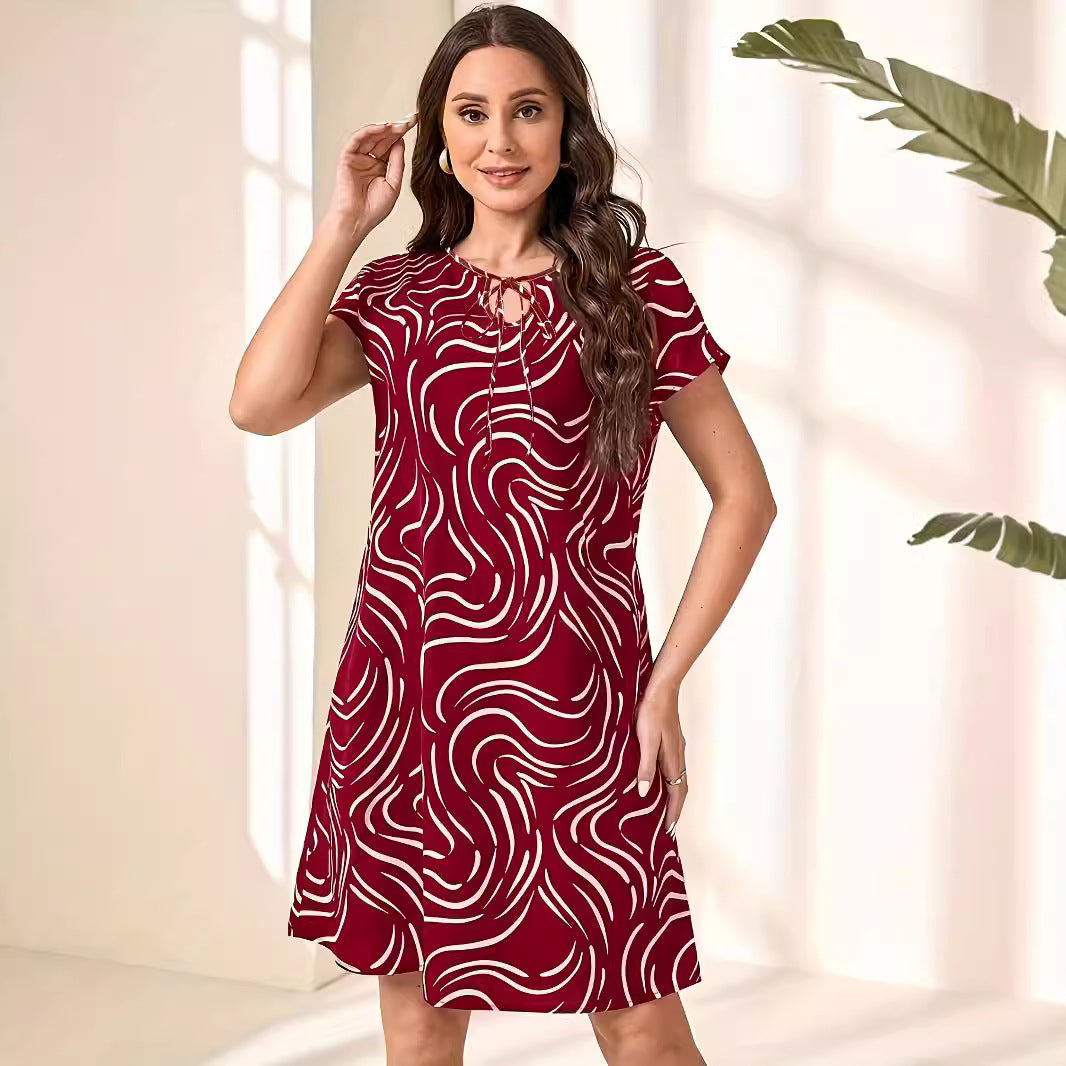 Women's Striped Summer Corrugated Sleeve Printed Temperament Dresses