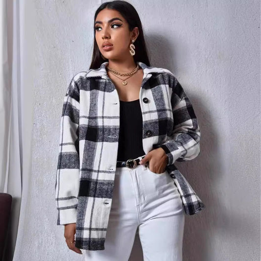 Spring Plaid Frayed Shirt Loose Fashion Blouses