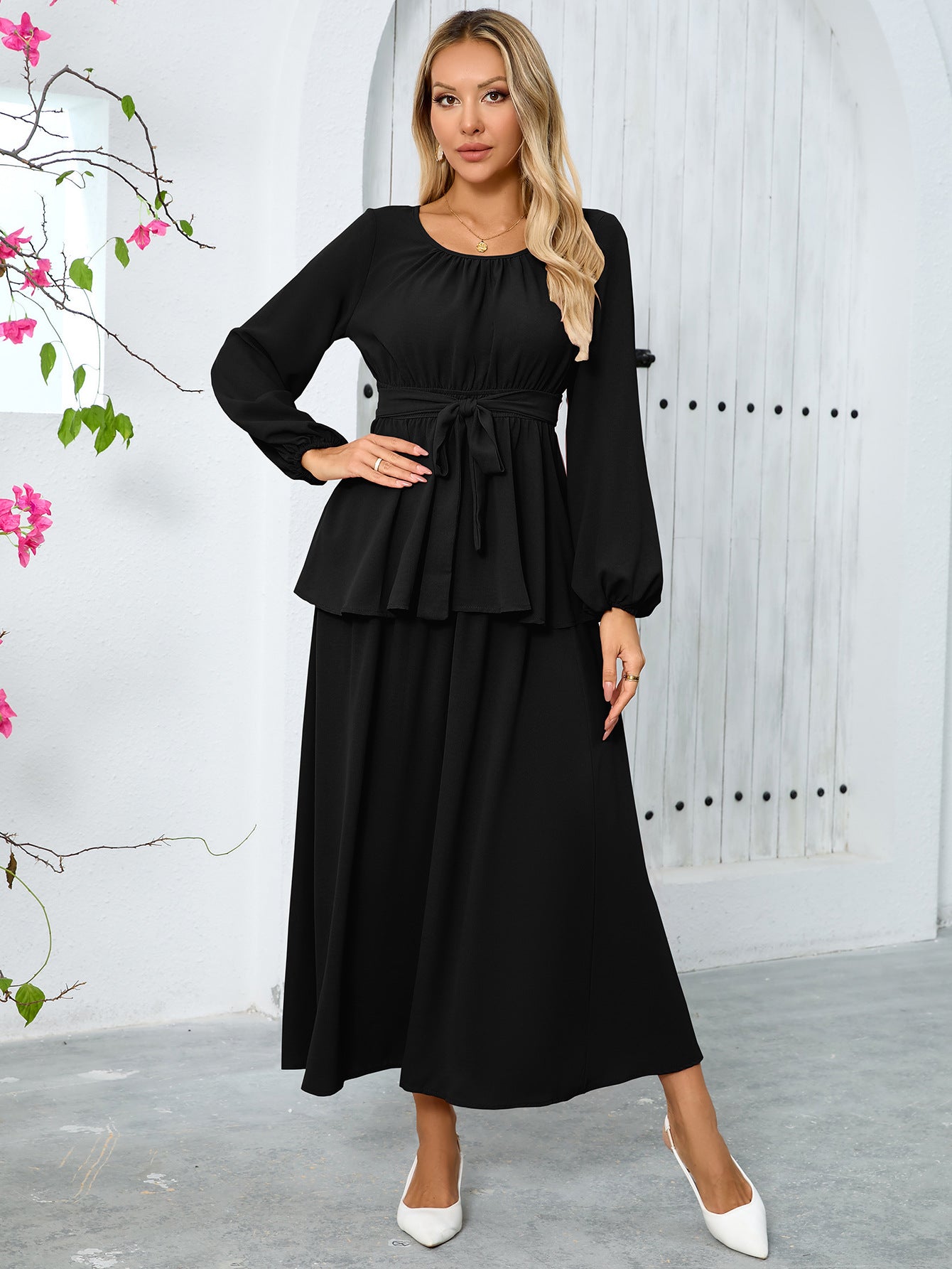 Women's Muslim Elegant Round Neck Lantern Long Suits