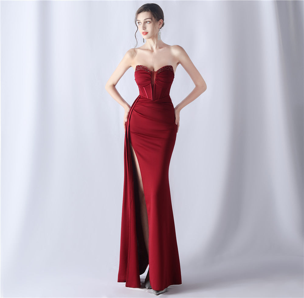 Shaping Fishbone Waist Binding Beads Dress Evening Dresses