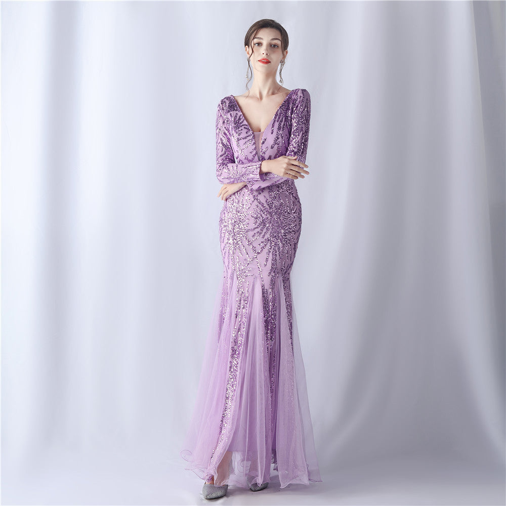 Mesh Sequin Dinner Party Host Long Evening Dresses