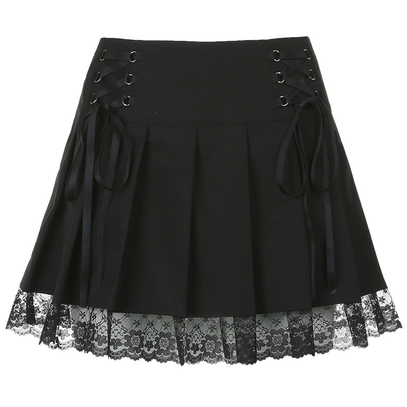 Bow Element Lace Stitching Sexy Low Skirts