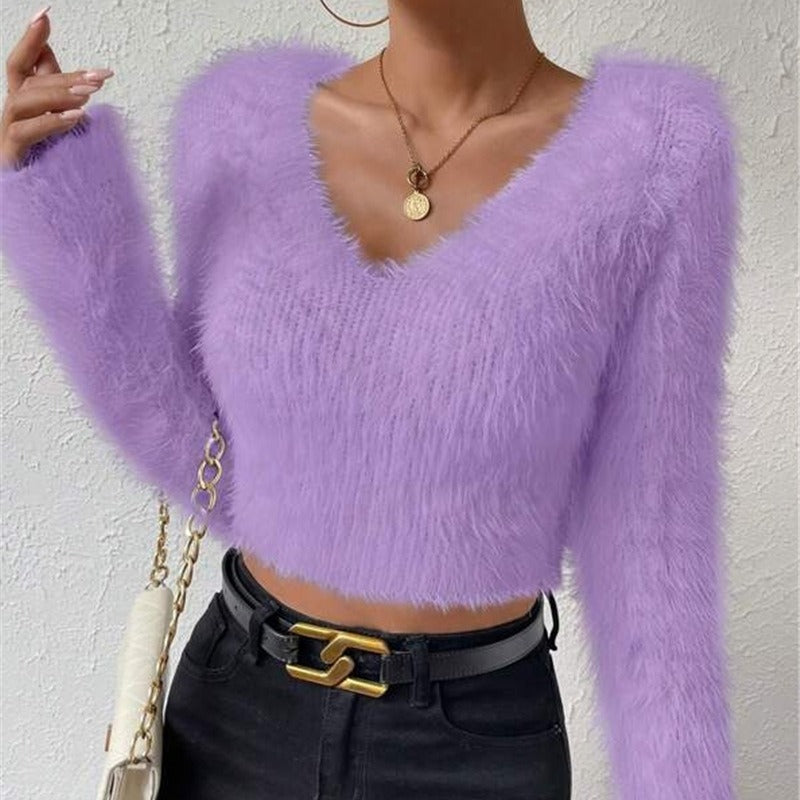 Women's Solid Color Slim Fit Plush Sweaters