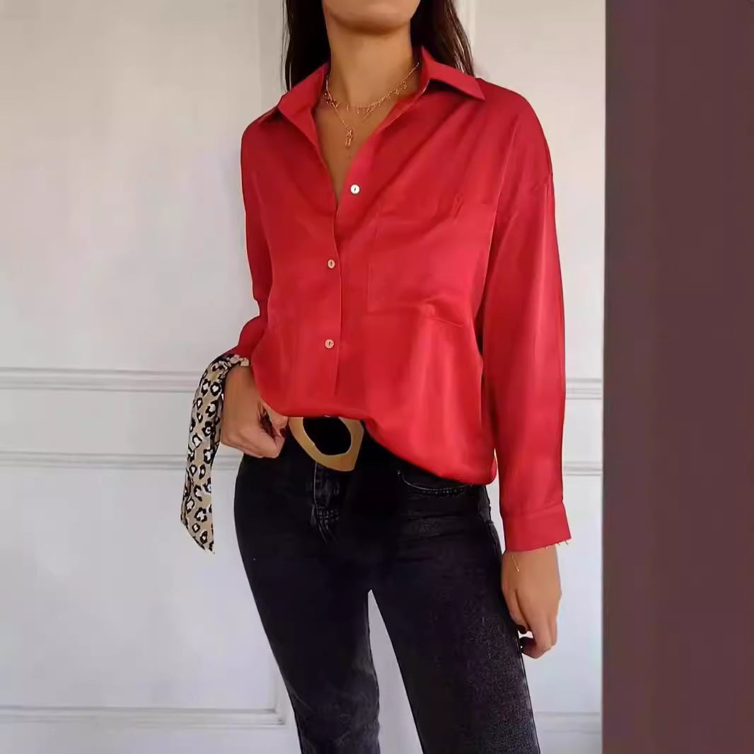 Stylish Step-in Casual Long-sleeved Pocket Shirt Blouses