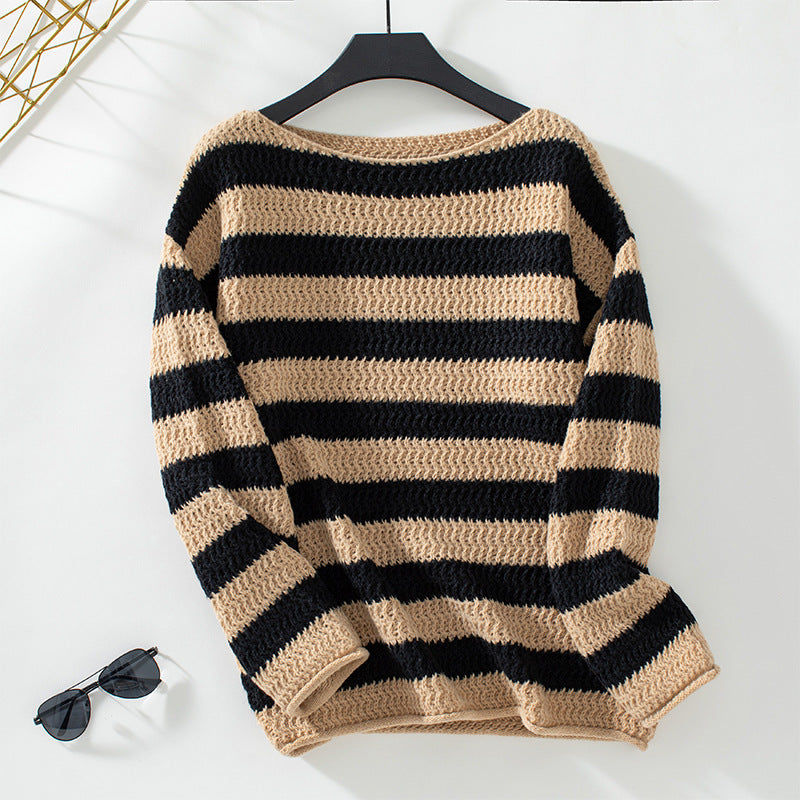 Women's Contrast Color Striped Casual Loose Wear Sweaters