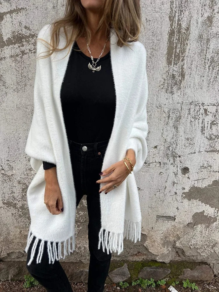 Women's Glamorous Knitted Plush Tassel Inverness Knitwear