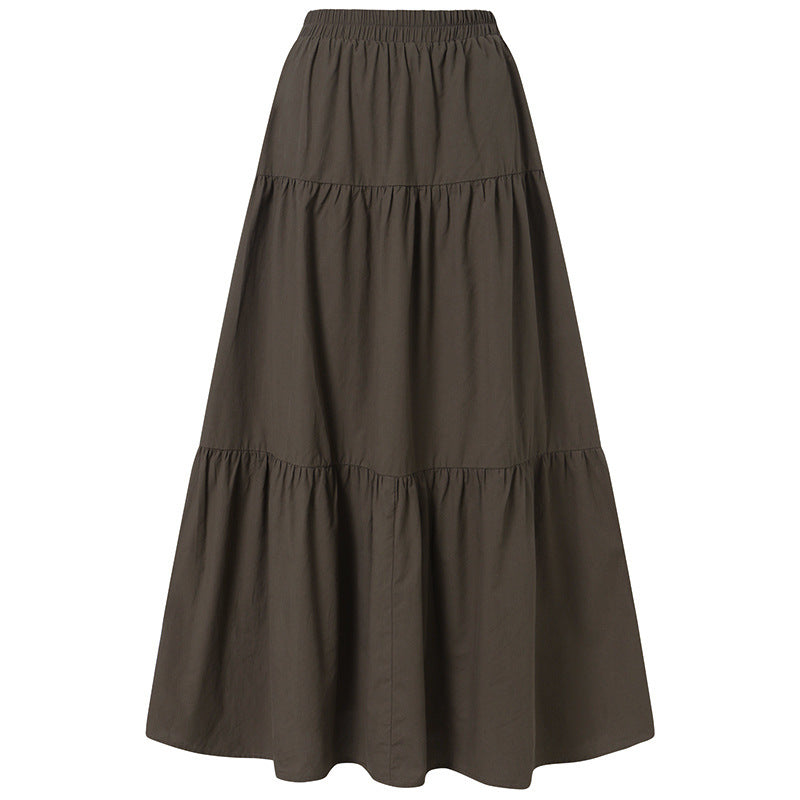 Linen Solid Color Pleated Loose Long Skirts