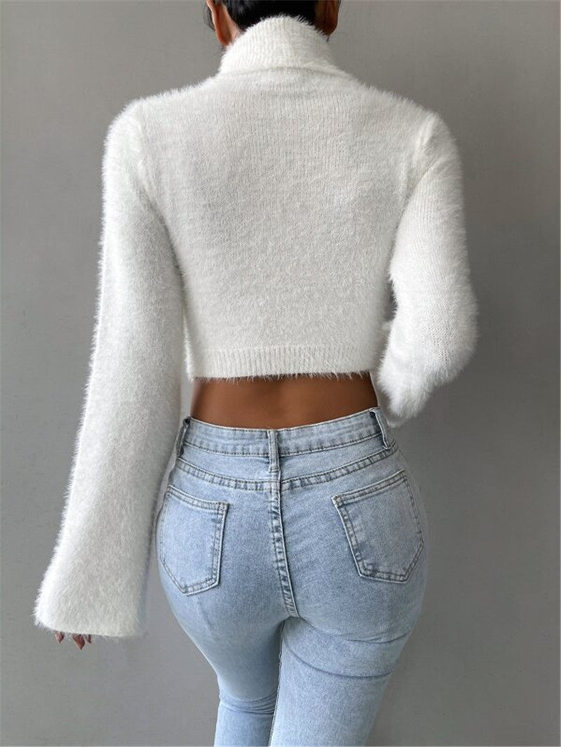 Classic High Neck Exposed Navel Plush Sweaters