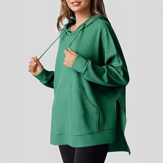 Pull tricoté à fente latérale pour femme avec poche