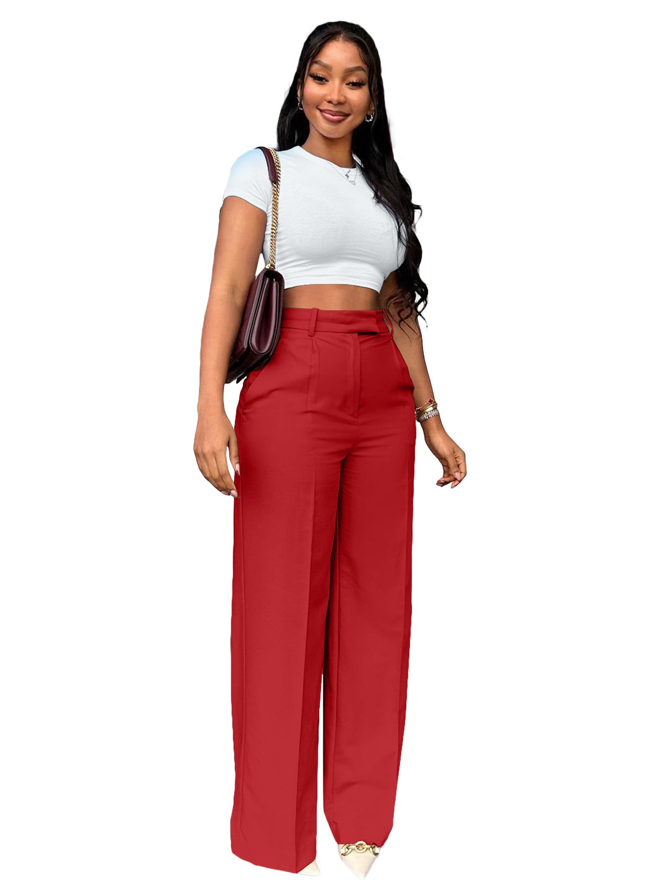 Women's Waist Straight Wide Leg Casual Trousers Pants