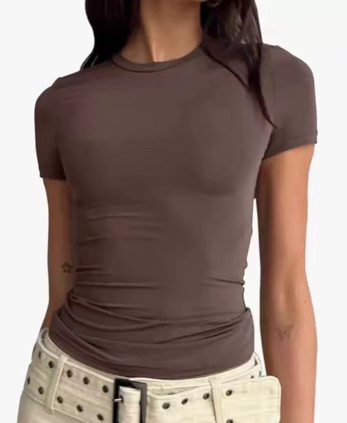 Women's Short-sleeved T-shirt Solid Color Slim Pullover Tops