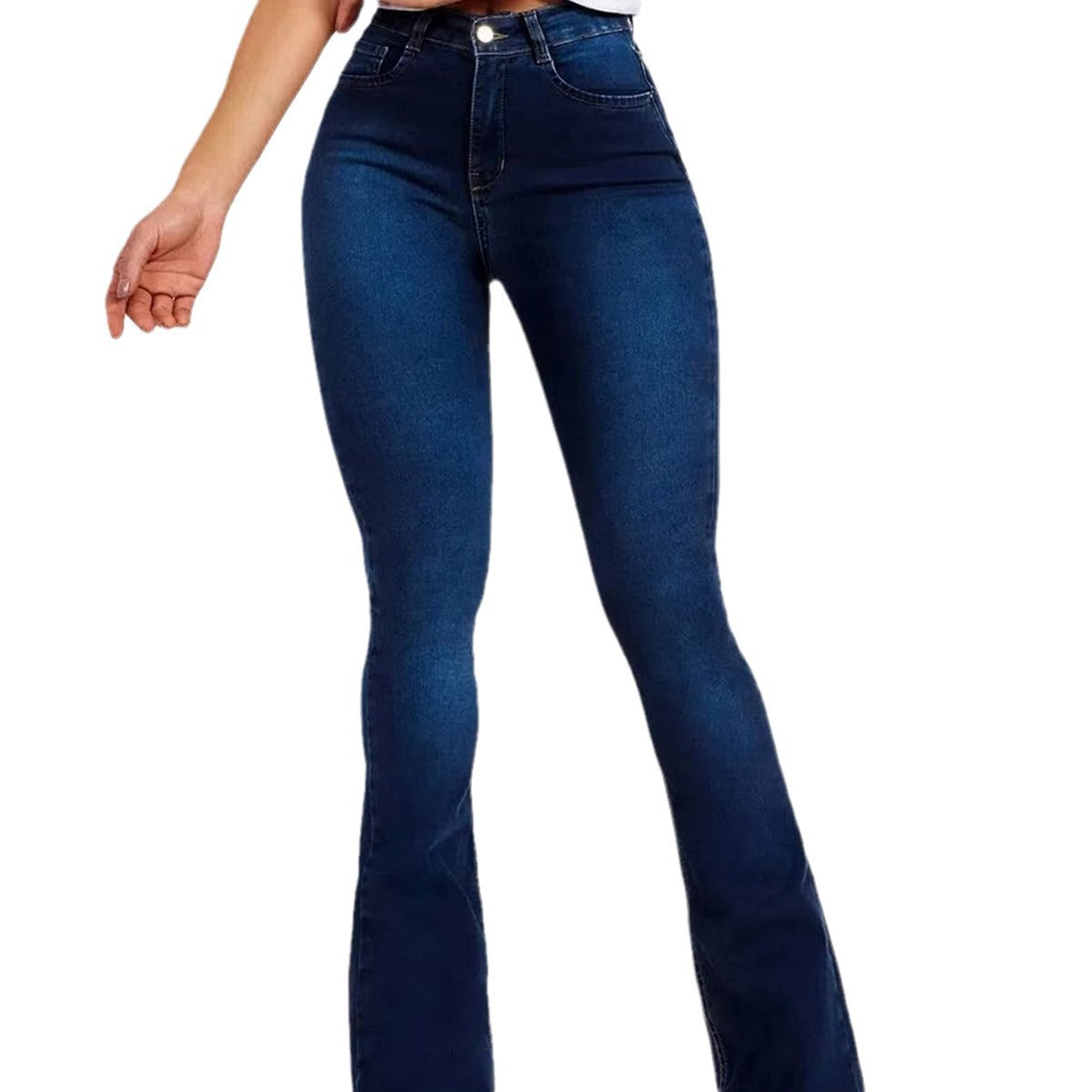 Jean slim évasé taille haute extensible pour femme