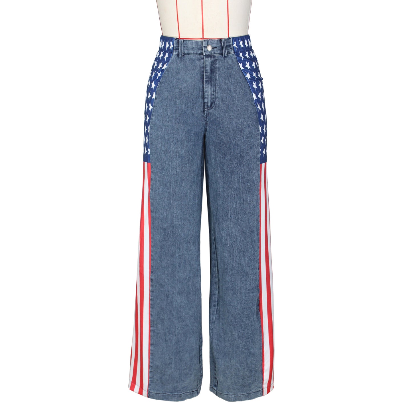 Women's Flag Print Stretchy Denim Trousers Casual Jeans