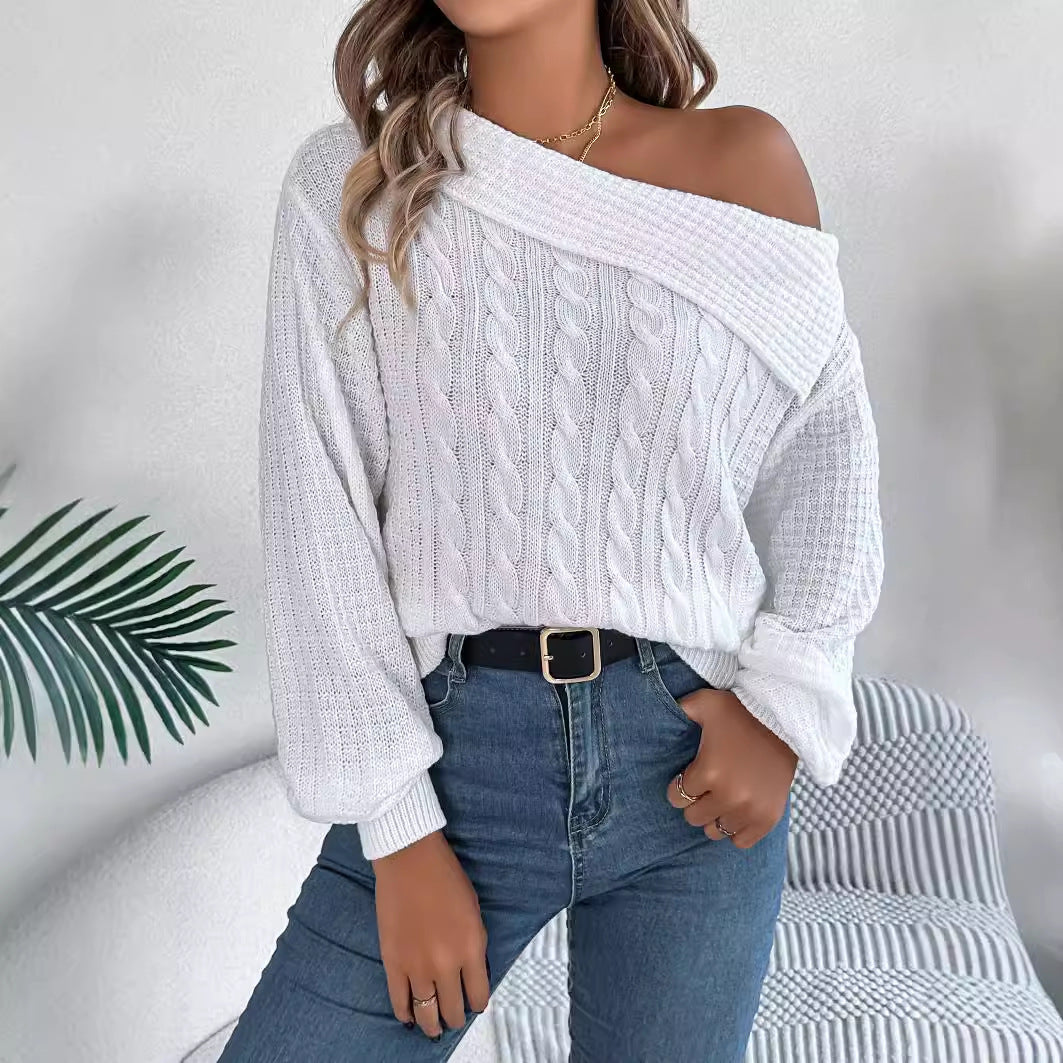 Women's Casual Sexy Lapel Twist Long Sleeve Sweaters