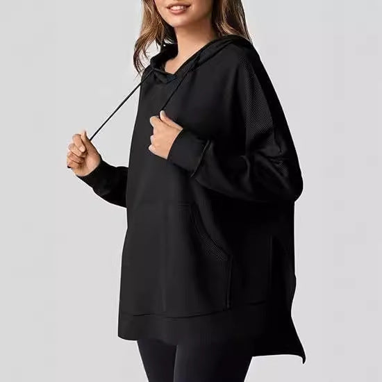 Pull tricoté à fente latérale pour femme avec poche