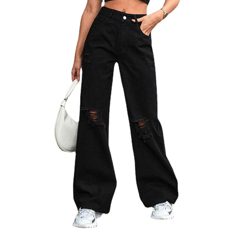 Women's Trendy Denim Trousers Casual Fashion Holes Jeans