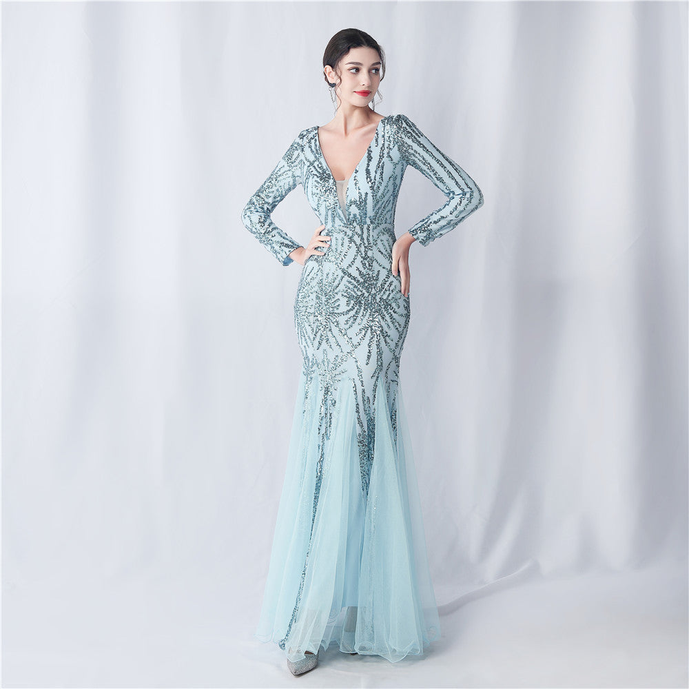 Mesh Sequin Dinner Party Host Long Evening Dresses