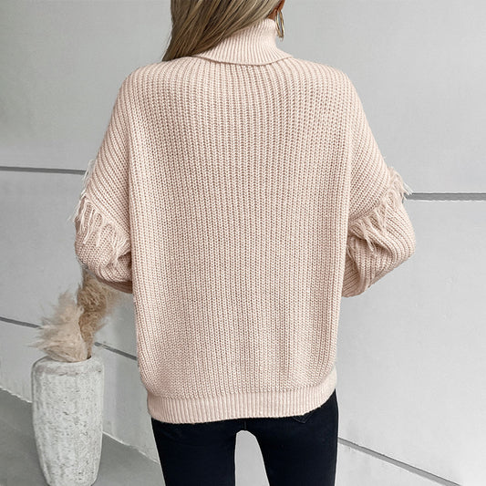 Women's Tassel Twisted Pullover Lapel Retro Long Sweaters