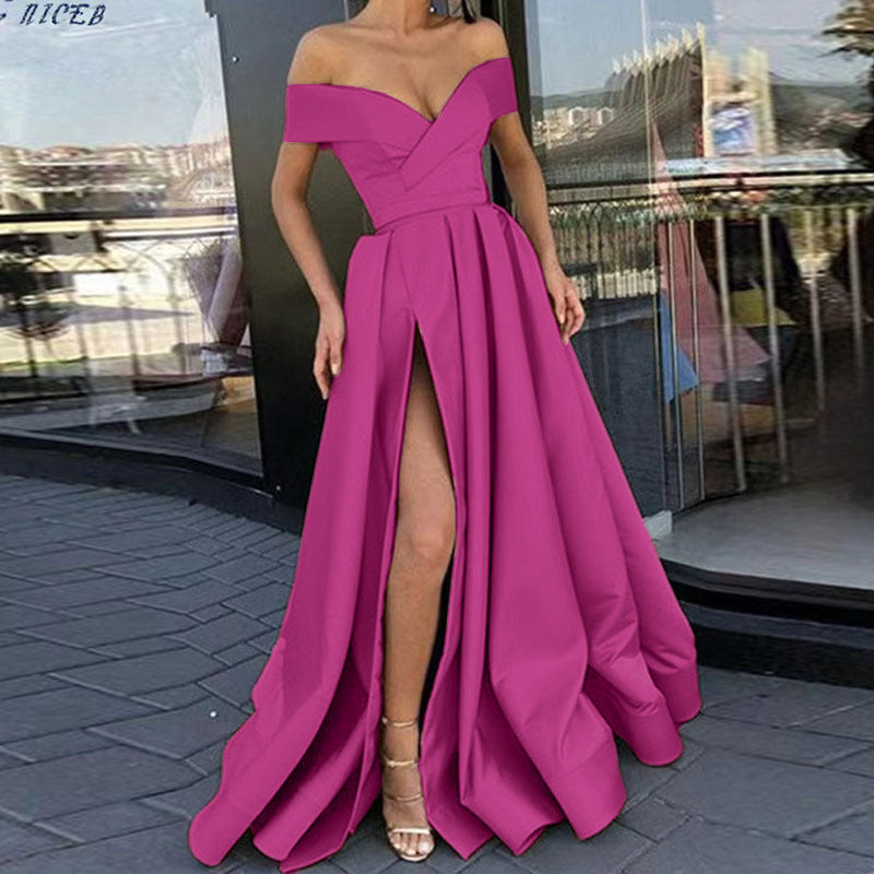 Women's Pretty Dress Summer Deep Satin Evening Dresses