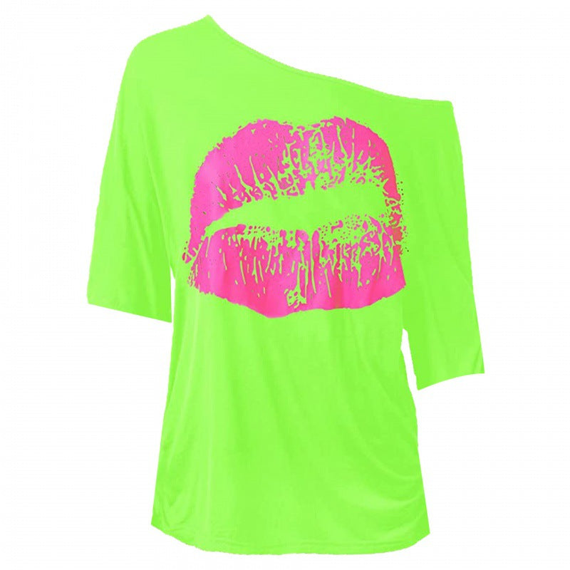 Women's Big Lip Printings Generation Shoulder Half Blouses