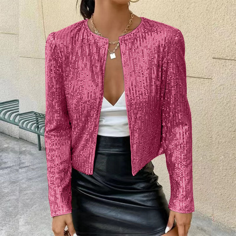 Women's Fashion Stand Collar Color Matching Sequins Knitwear