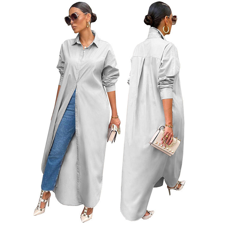 Women's Fashion Casual Solid Color Long Shirt Blouses