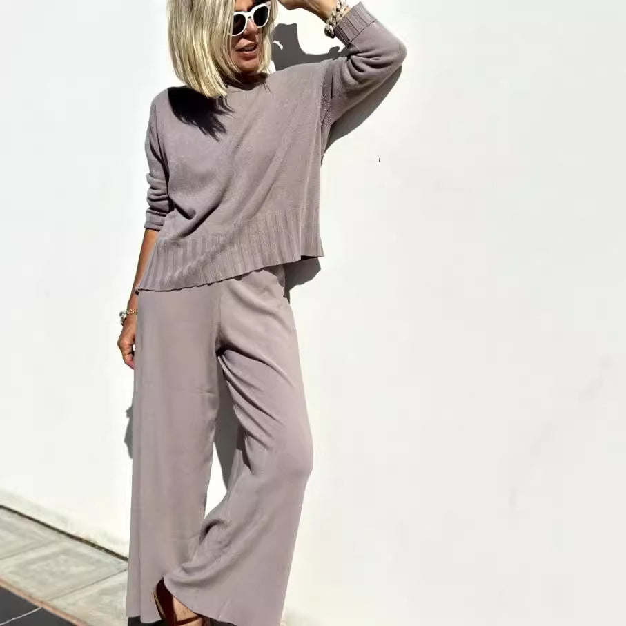 Women's Idle Style Knitted Fashion Casual Trousers Suits