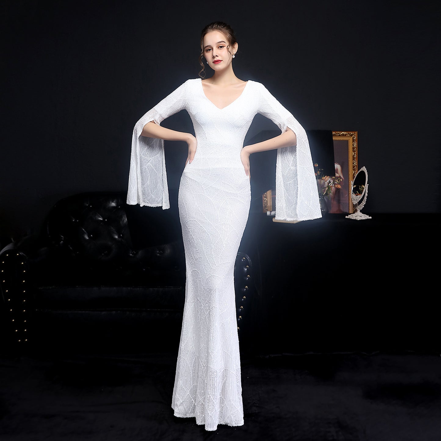 Sequined Long Banquet Fishtail Elegant Party Wedding Dresses