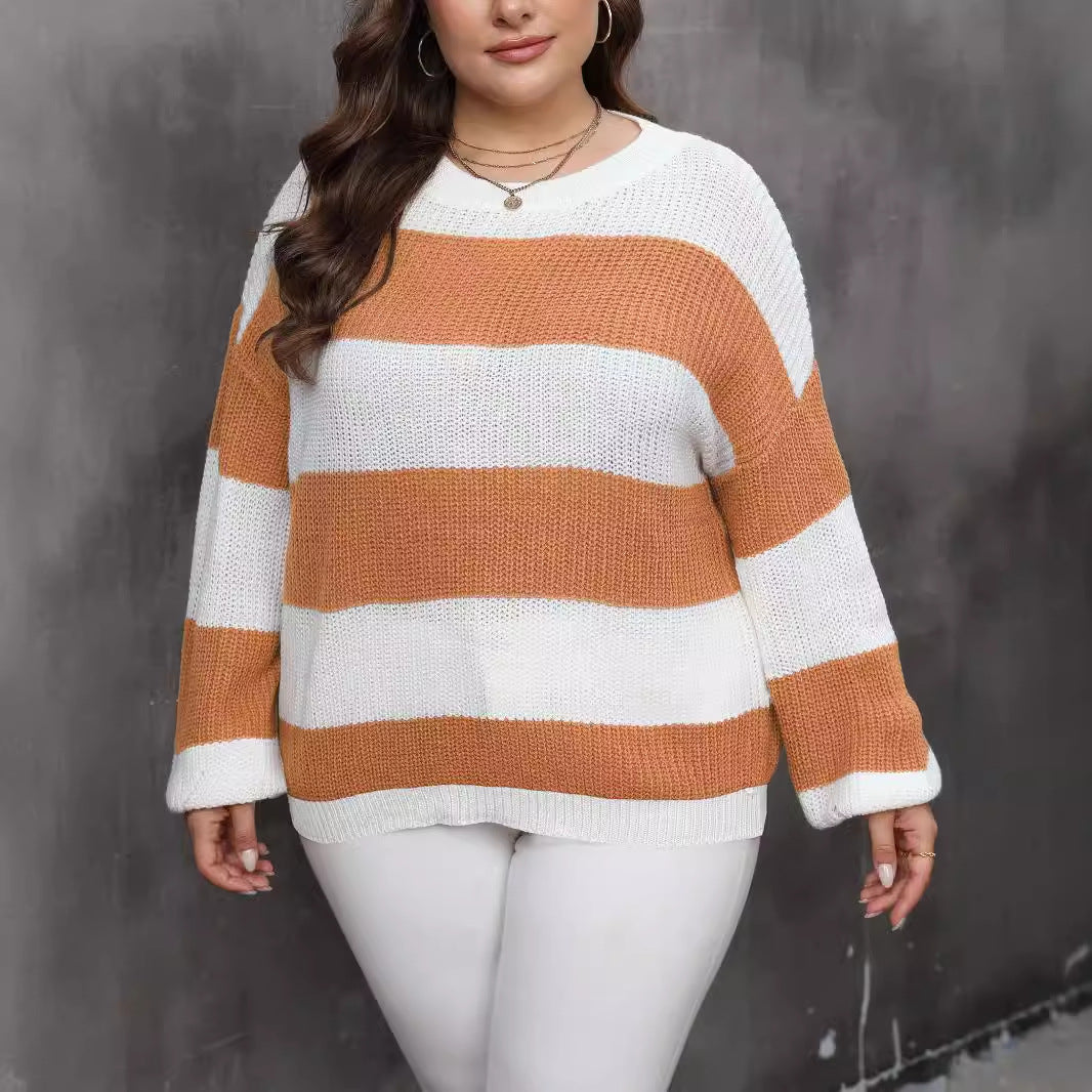 Women's Style Contrast Color Striped Pullover Sweaters