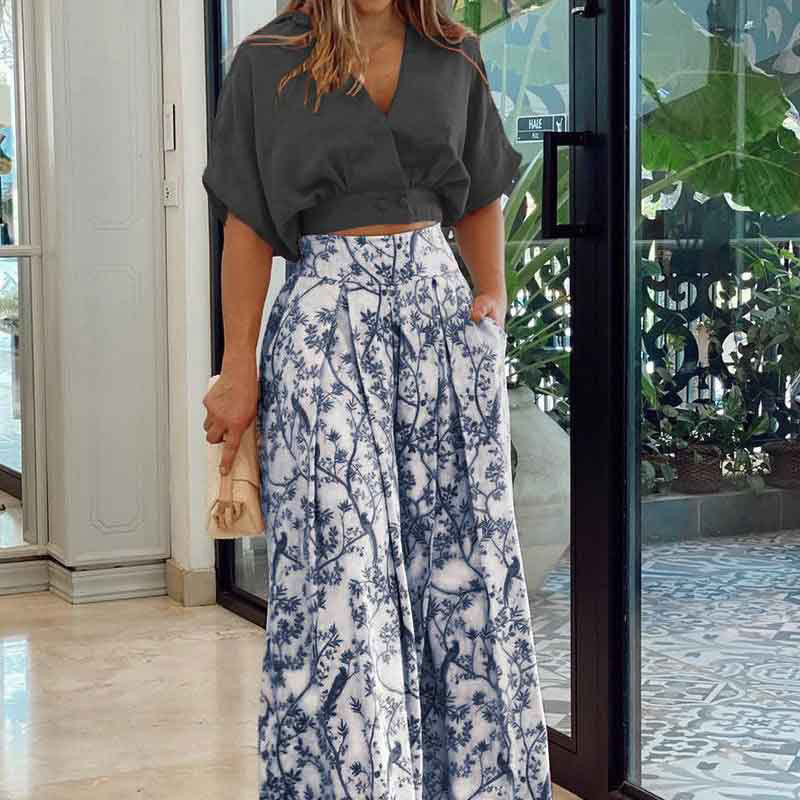 Fashion Shirt Printed Commuter Wide Leg Suits